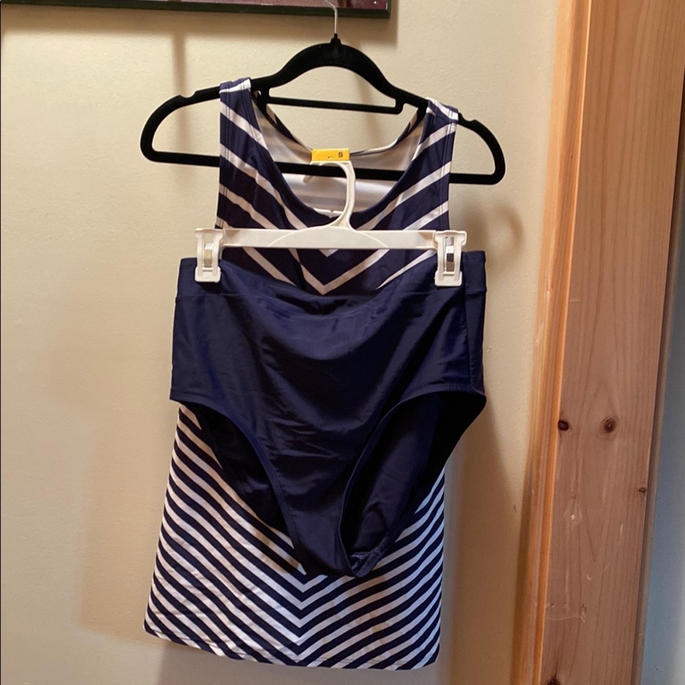 Kona Sol Navy and White Striped Bikini